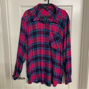 Torrid Button Down Shirt Pink Blue Green Plaid Flannel Shirt Long Sleeve 3X